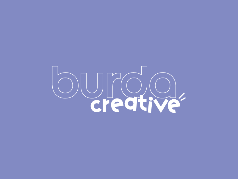 Logo Burda Creative avec un design typographique moderne et couleur lavande en arrière-plan.