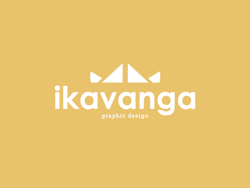 Logo Ikavanga blanc sur fond jaune, surplombé d'une couronne évoquant le design graphique et la créativité.