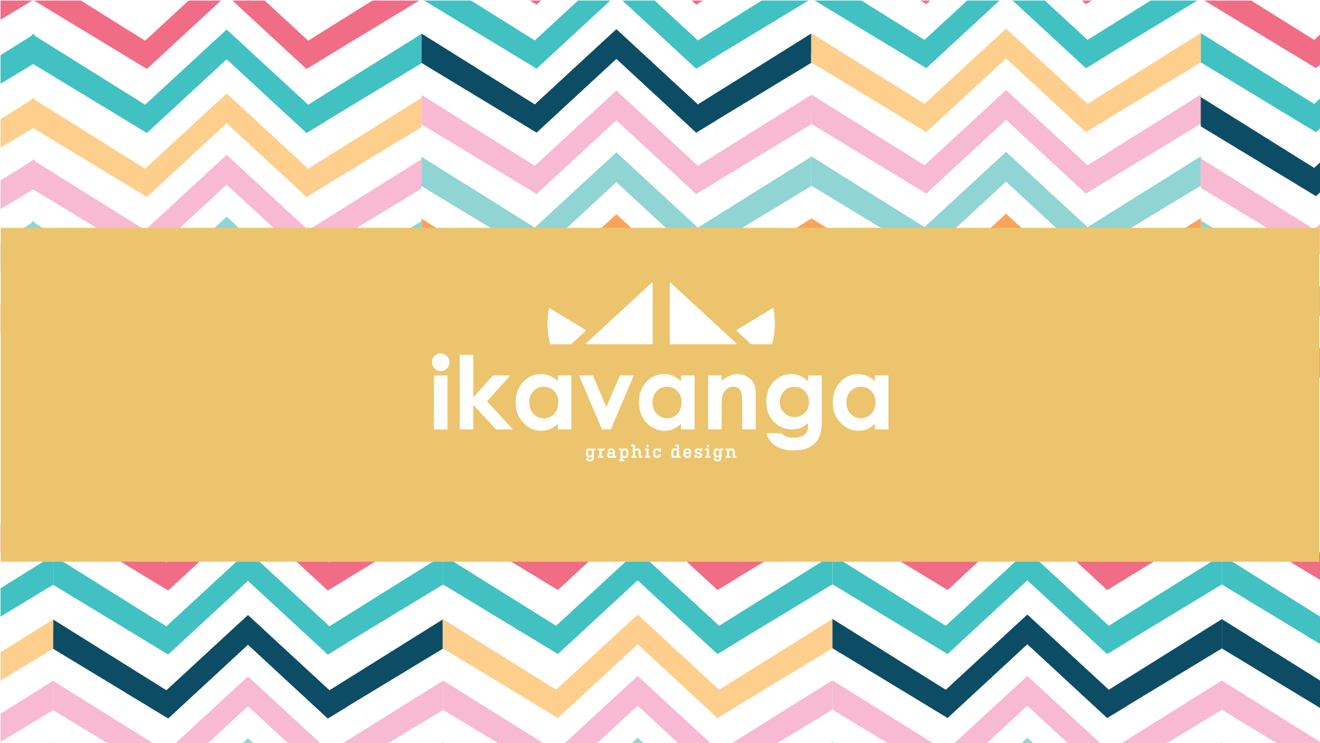 Identité visuelle pour graphiste : logo Ikavanga sur fond de chevrons colorés, avec un motif de chevrons et une palette chromatique dynamique