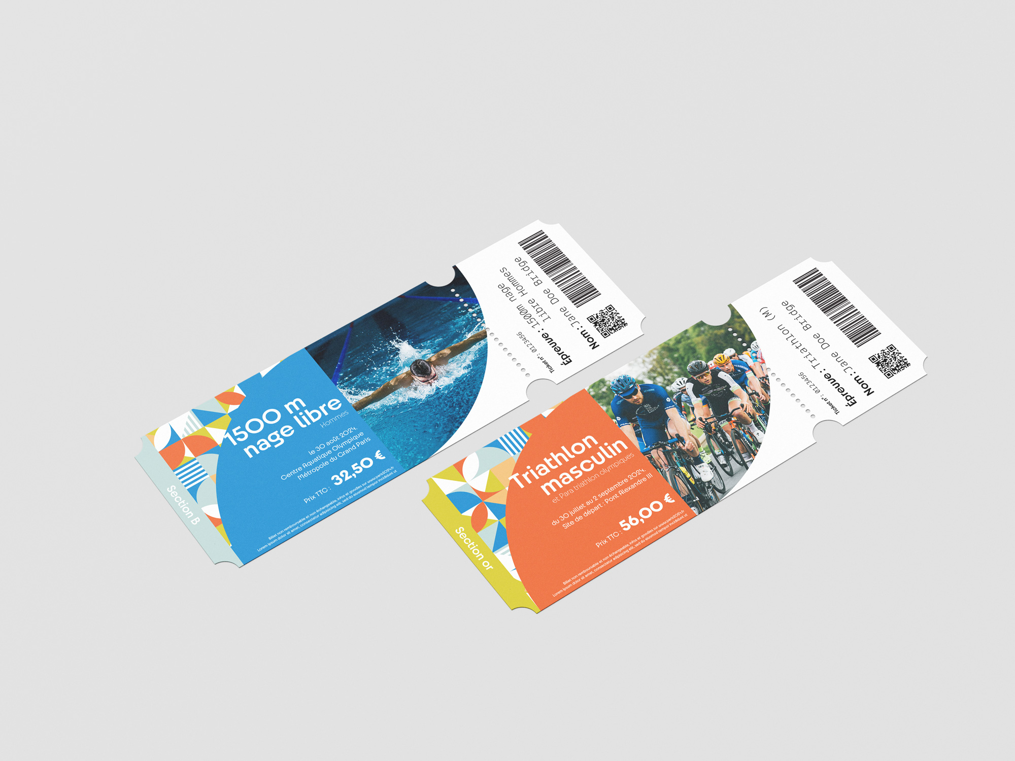 Billets de natation et triathlon pour les Jeux Olympiques Paris 2024 avec design graphique personnalisé
