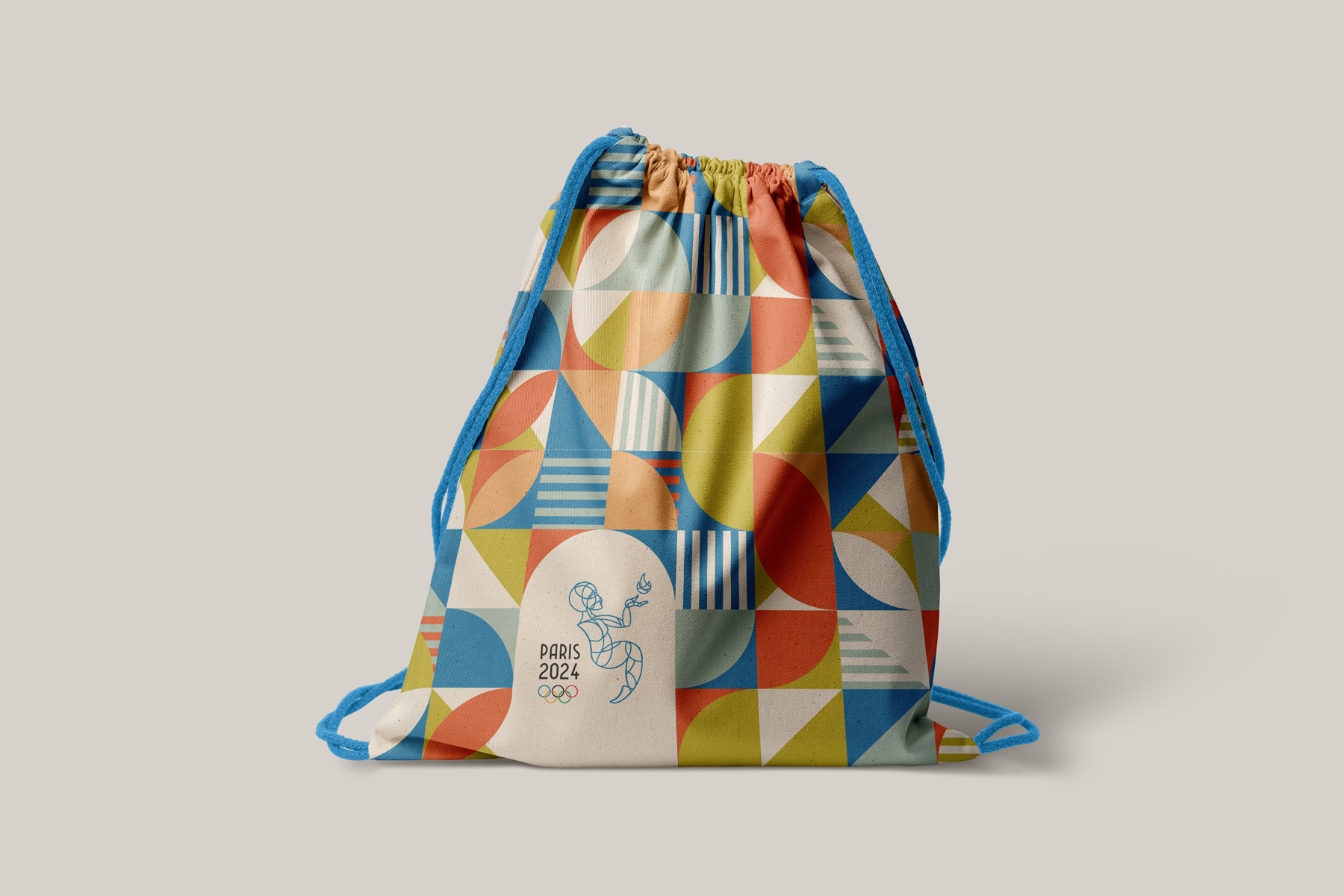 Sac à cordon en tissu avec motif mid-century et logo stylisé des Jeux Olympiques Paris 2024