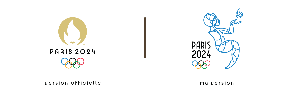 Comparaison entre le logo officiel et un logo alternatif fictif pour les Jeux Olympiques Paris 2024