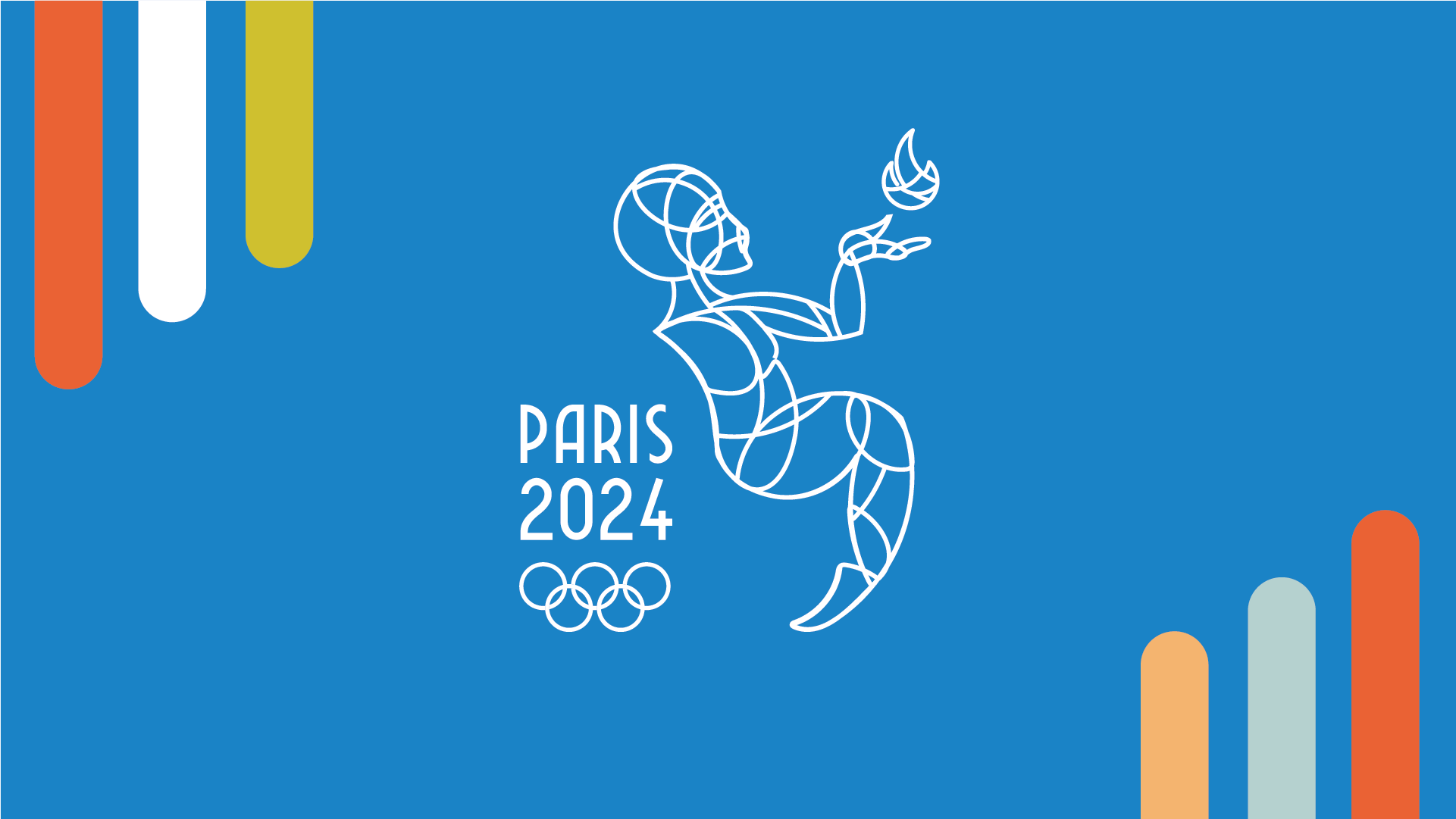 Logo alternatif des Jeux Olympiques Paris 2024 avec un athlète stylisé à partir de cercles, et des éléments graphiques colorés