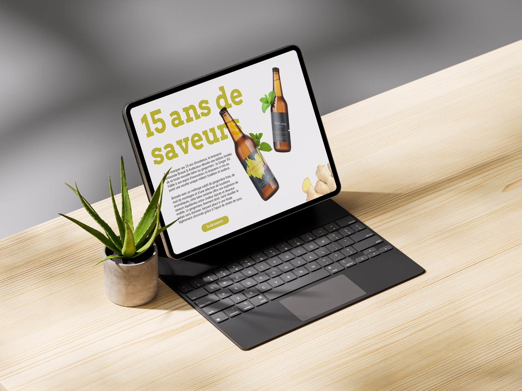 Présentation digitale d'une étiquette de bière artisanale Storig sur une tablette, illustrant la mise en valeur du design graphique sur les supports numériques